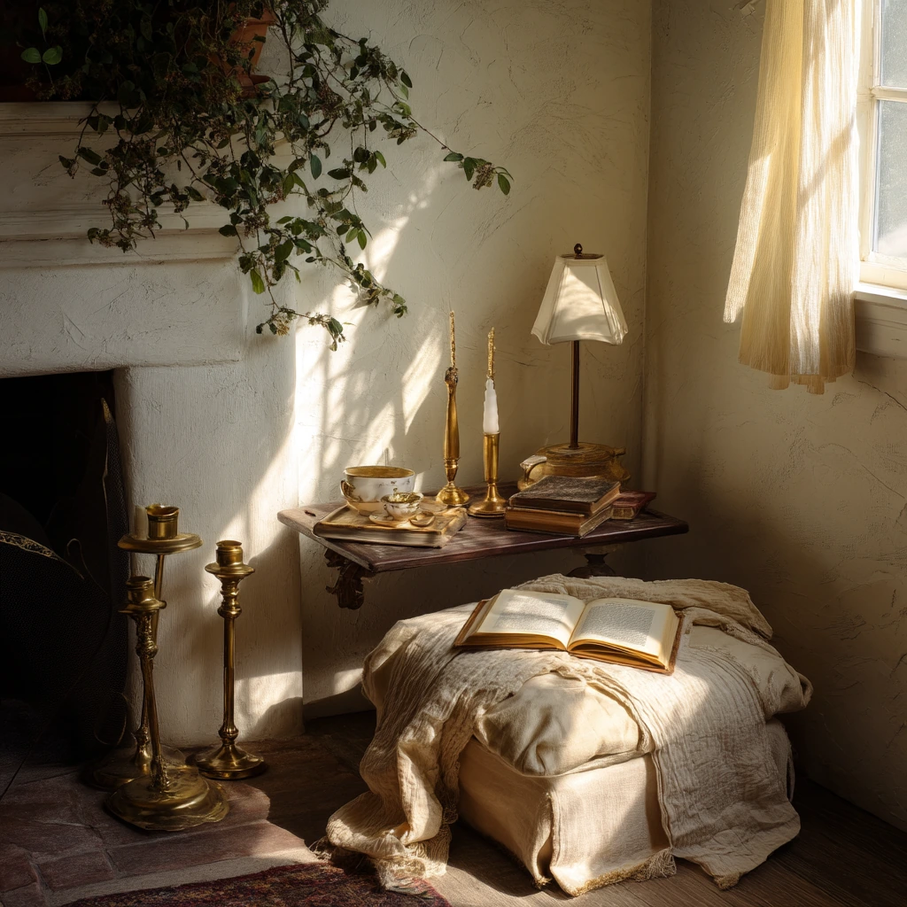 Cottage-Style Faux Fireplace Reading Corner