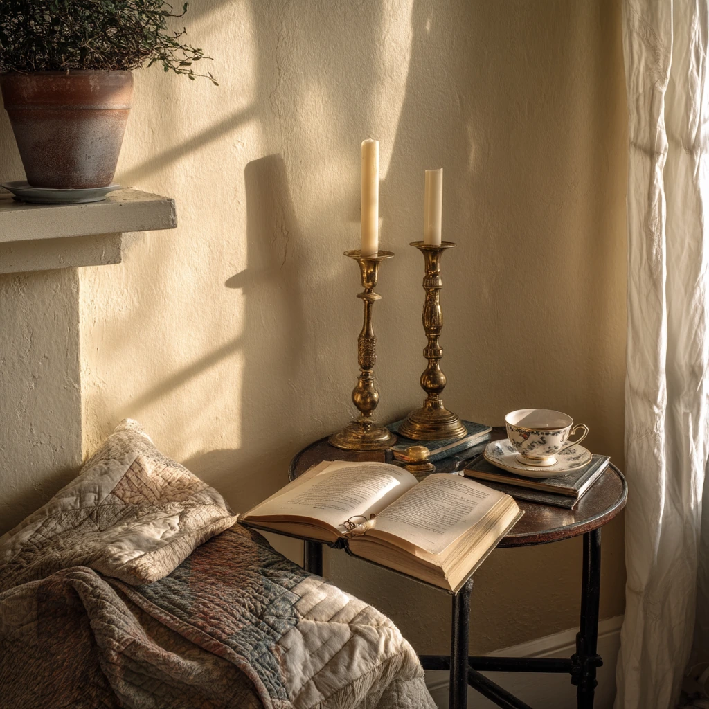 Cottage-Style Faux Fireplace Reading Corner