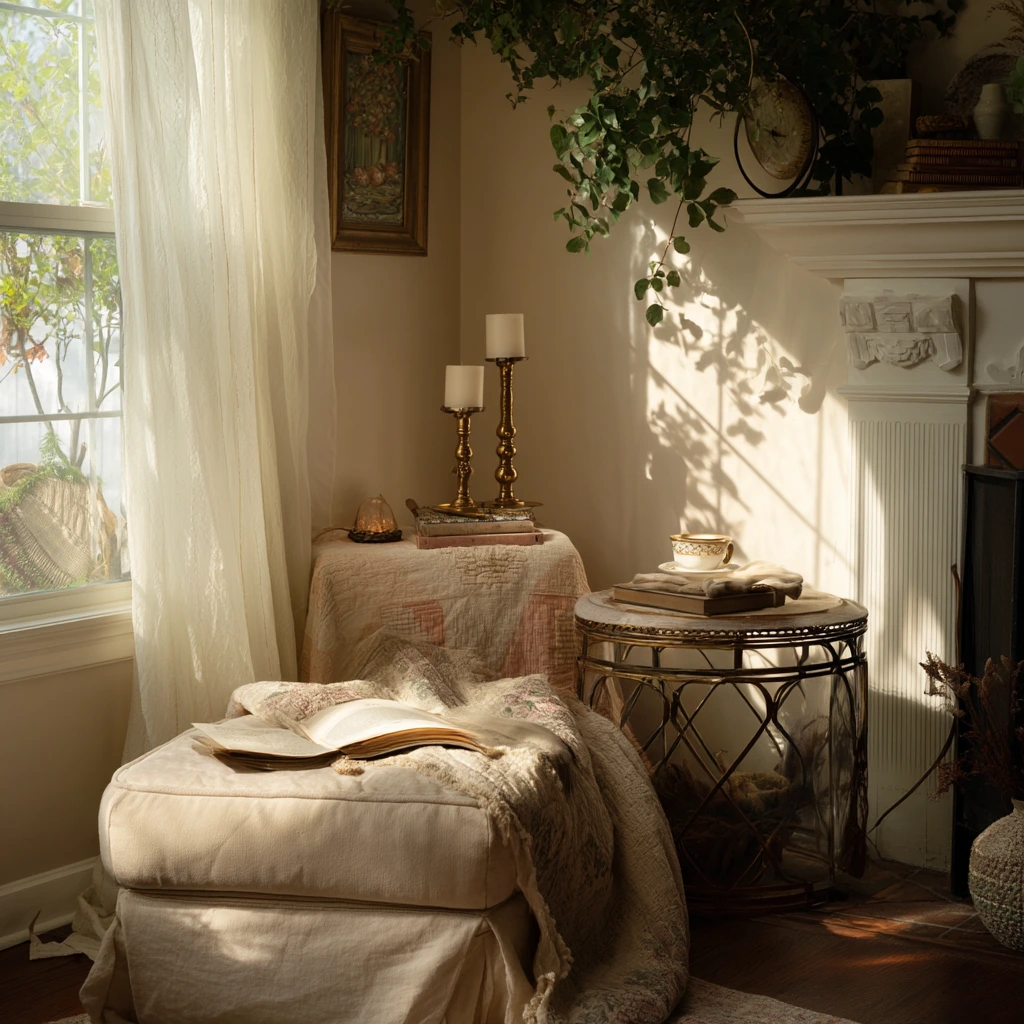 Cottage-Style Faux Fireplace Reading Corner