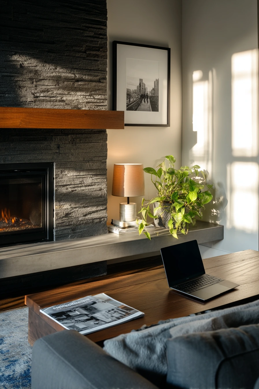 Moody stacked stone for a modern townhome