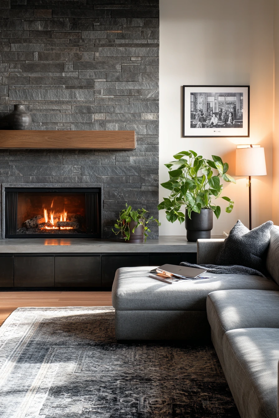 Moody stacked stone for a modern townhome