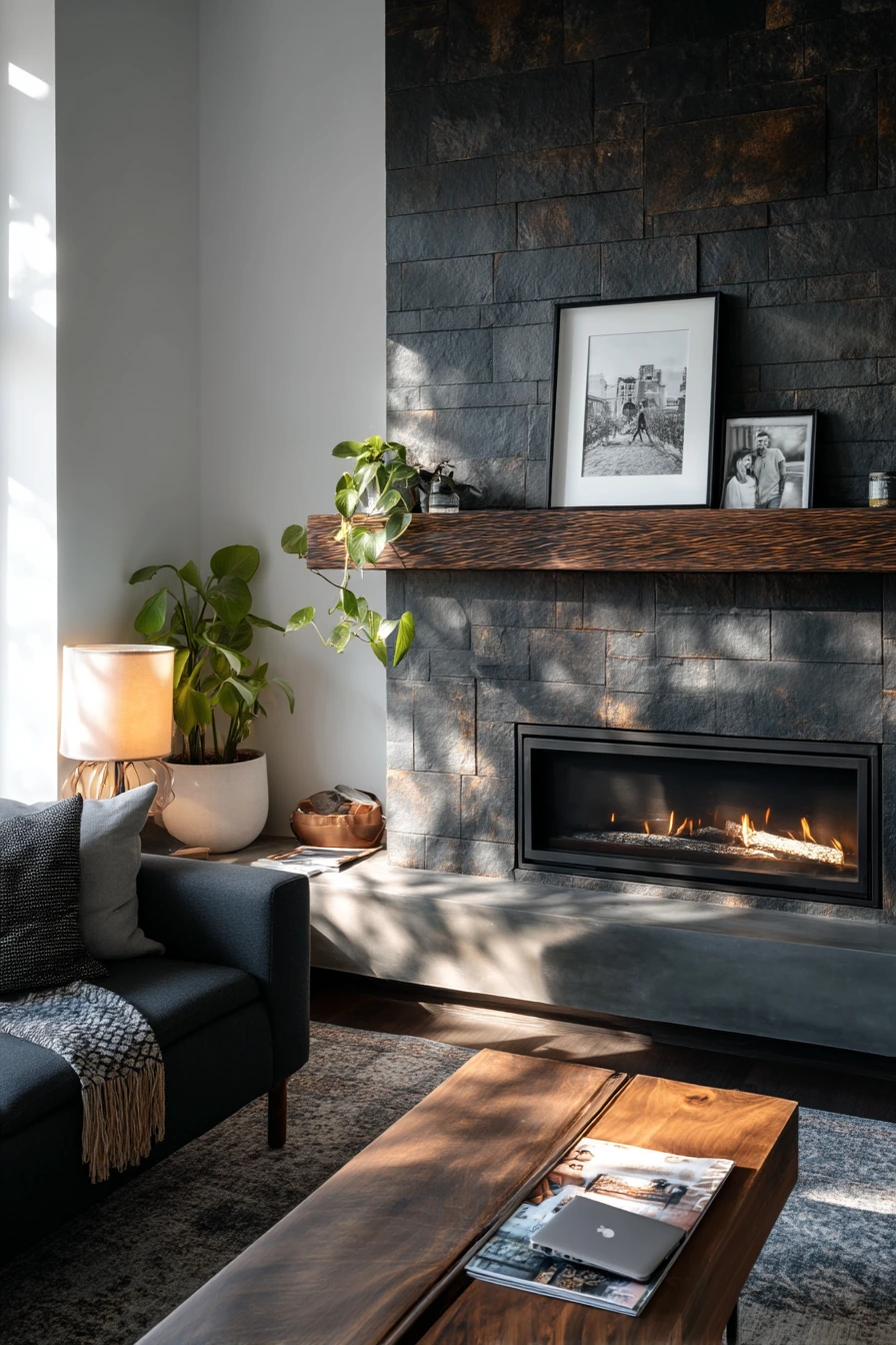 Moody stacked stone for a modern townhome