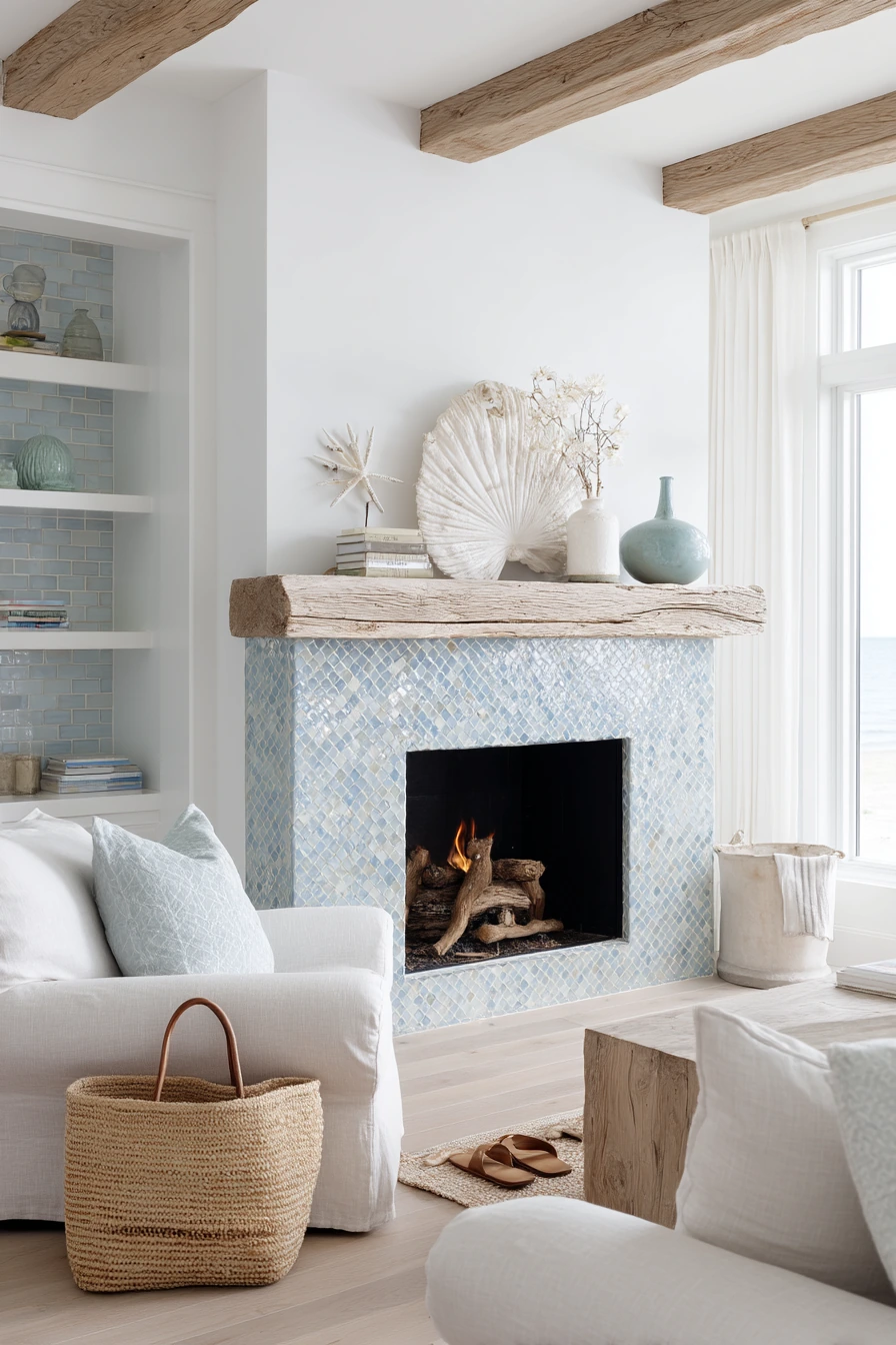 Handmade ceramic tile in a quiet coastal home