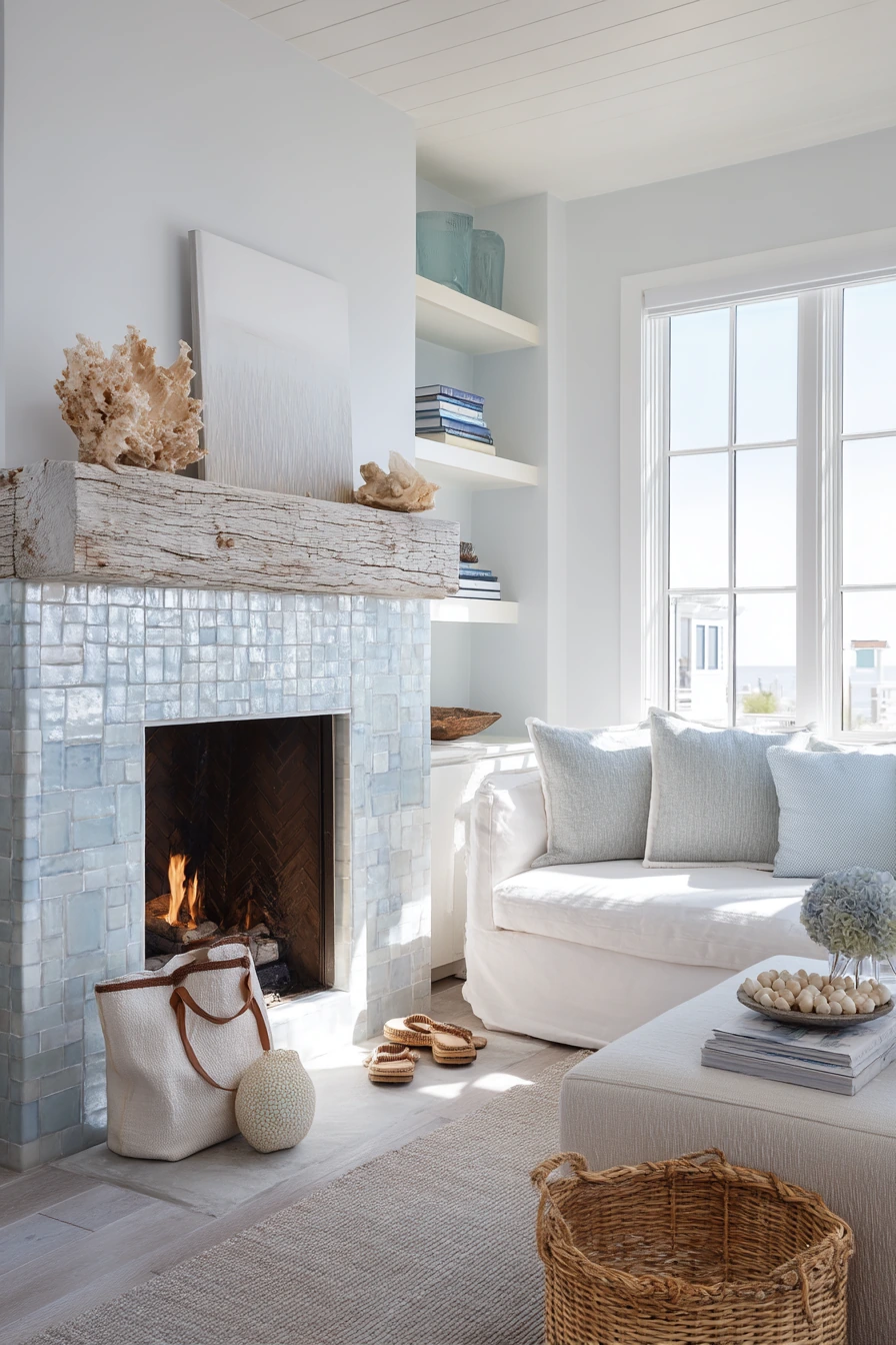 Handmade ceramic tile in a quiet coastal home