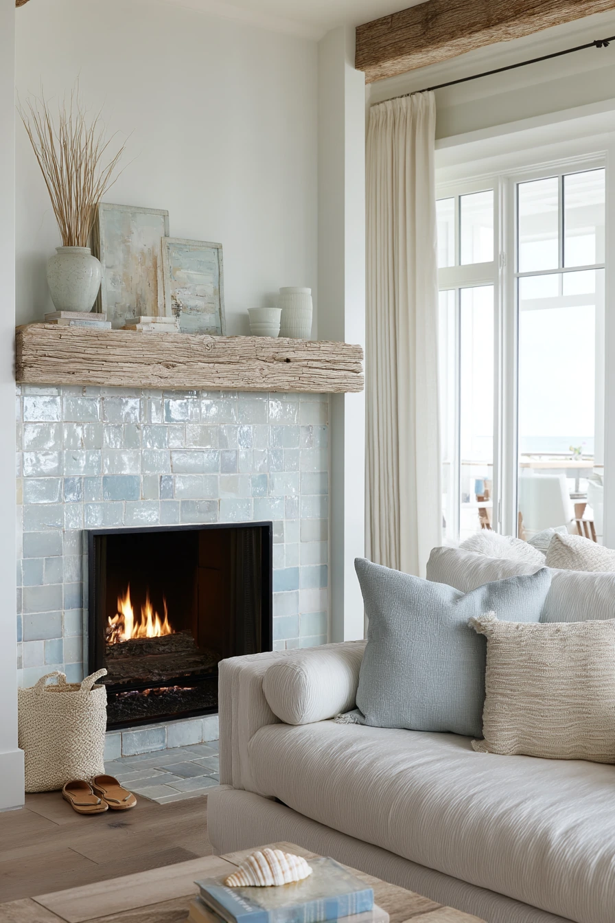 Handmade ceramic tile in a quiet coastal home