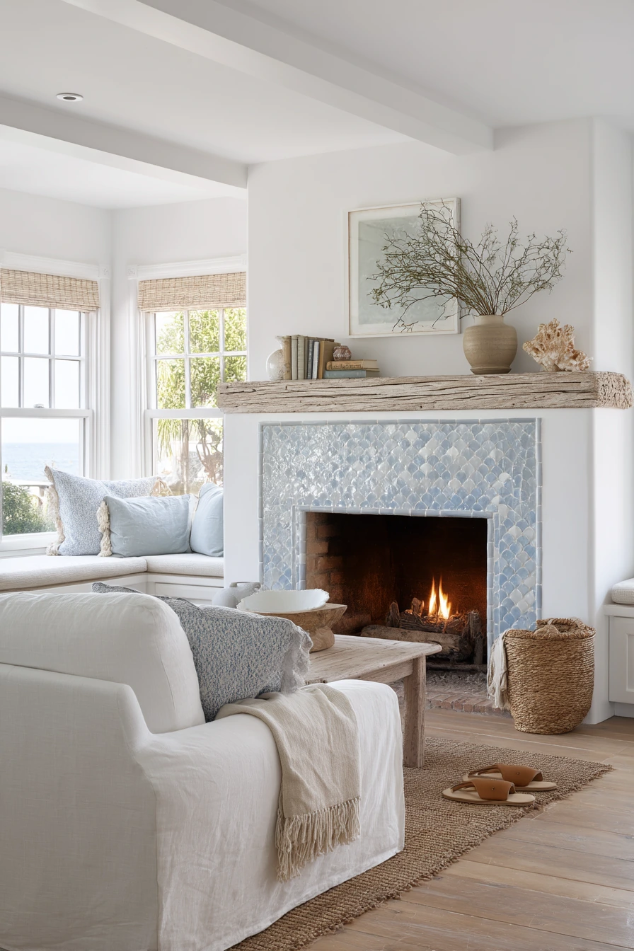 Handmade ceramic tile in a quiet coastal home
