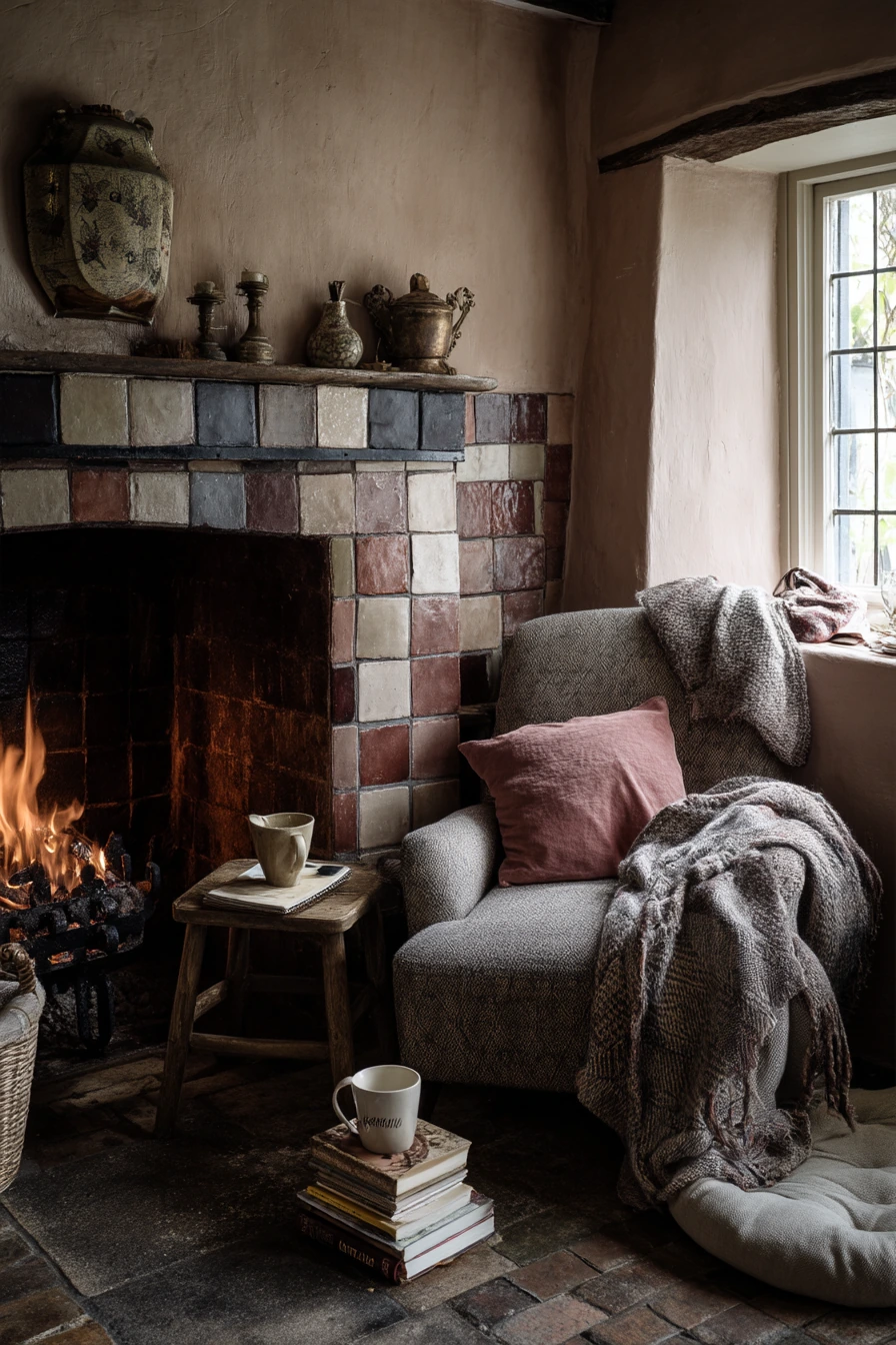 Terracotta tile backsplash for a lived-in cottage