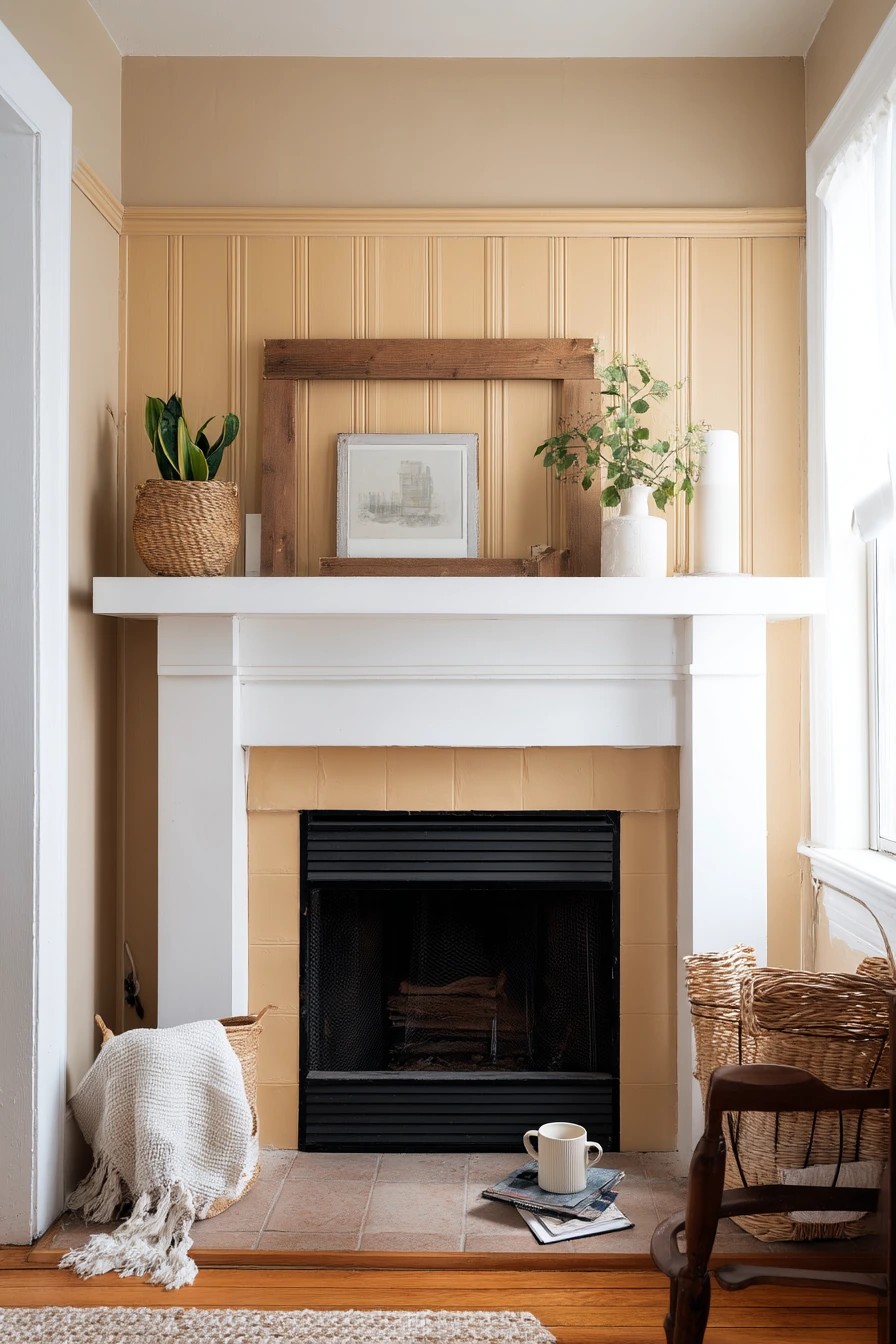 Budget DIY beadboard surround with painted backsplash