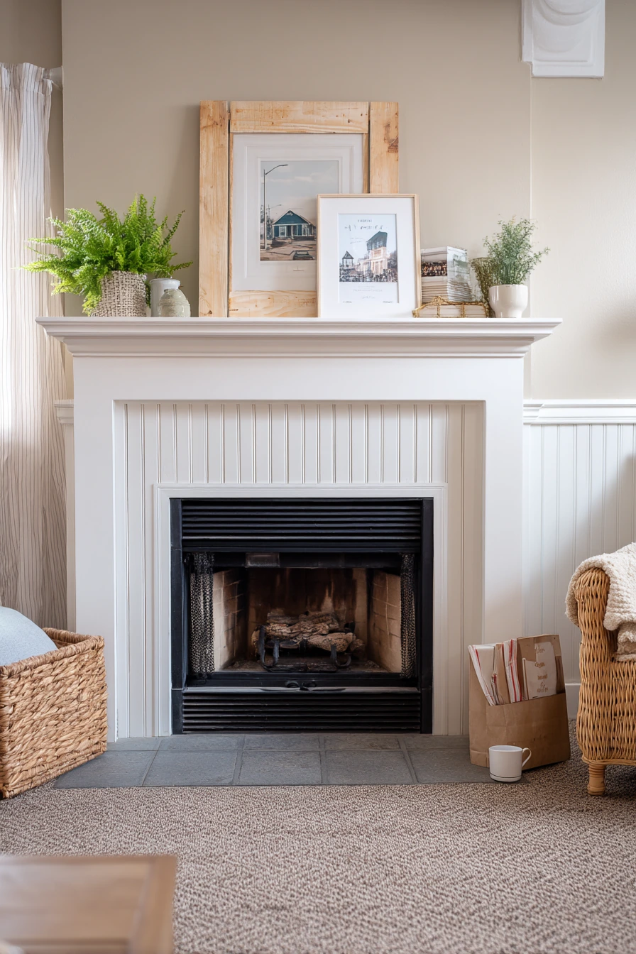 Budget DIY beadboard surround with painted backsplash