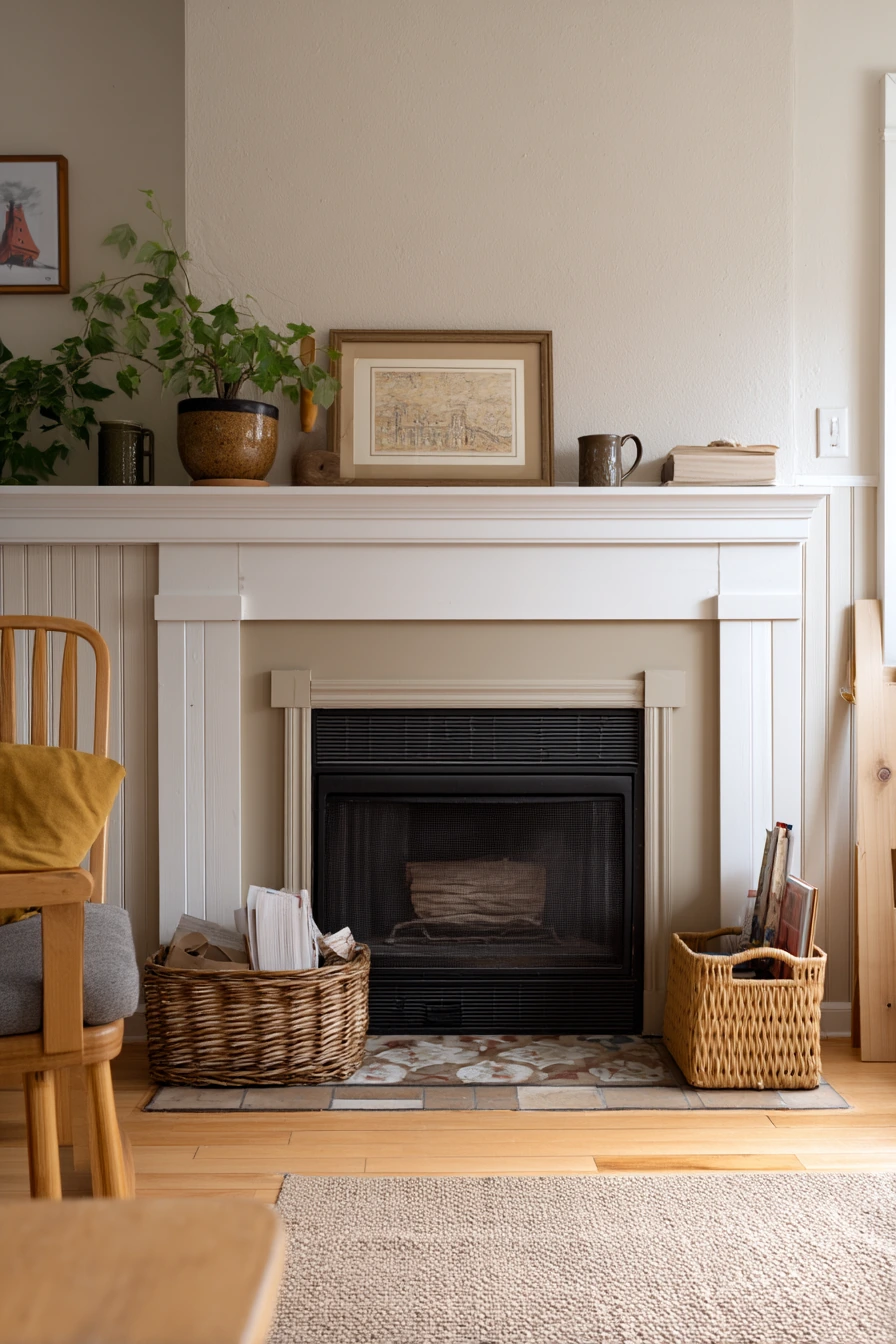 Budget DIY beadboard surround with painted backsplash