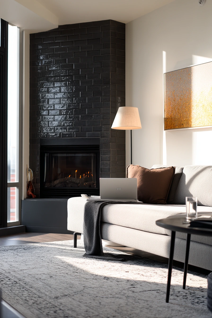 Black tile backsplash for a sleek condo living room