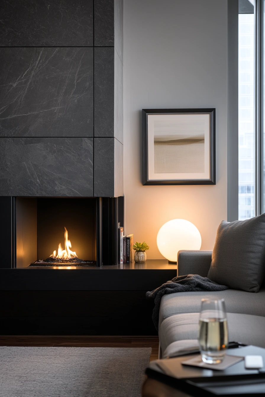 Black tile backsplash for a sleek condo living room