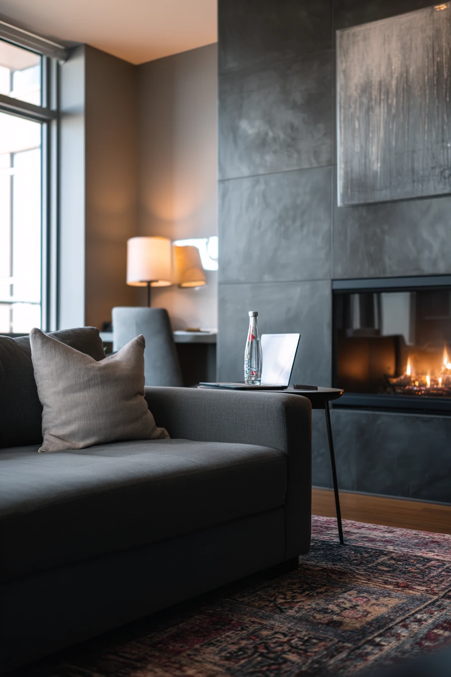 Black tile backsplash for a sleek condo living room