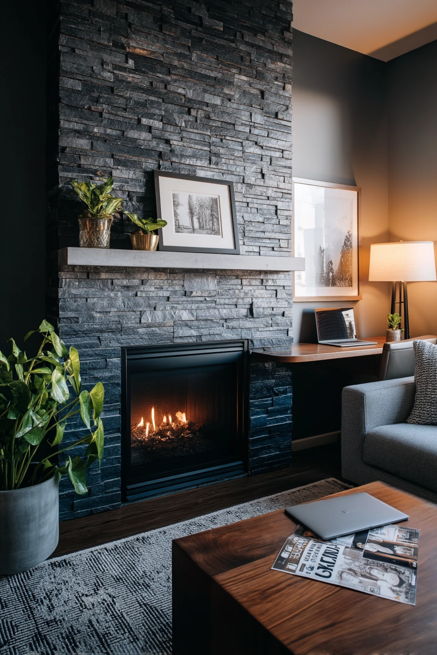 Moody stacked stone for a modern townhome