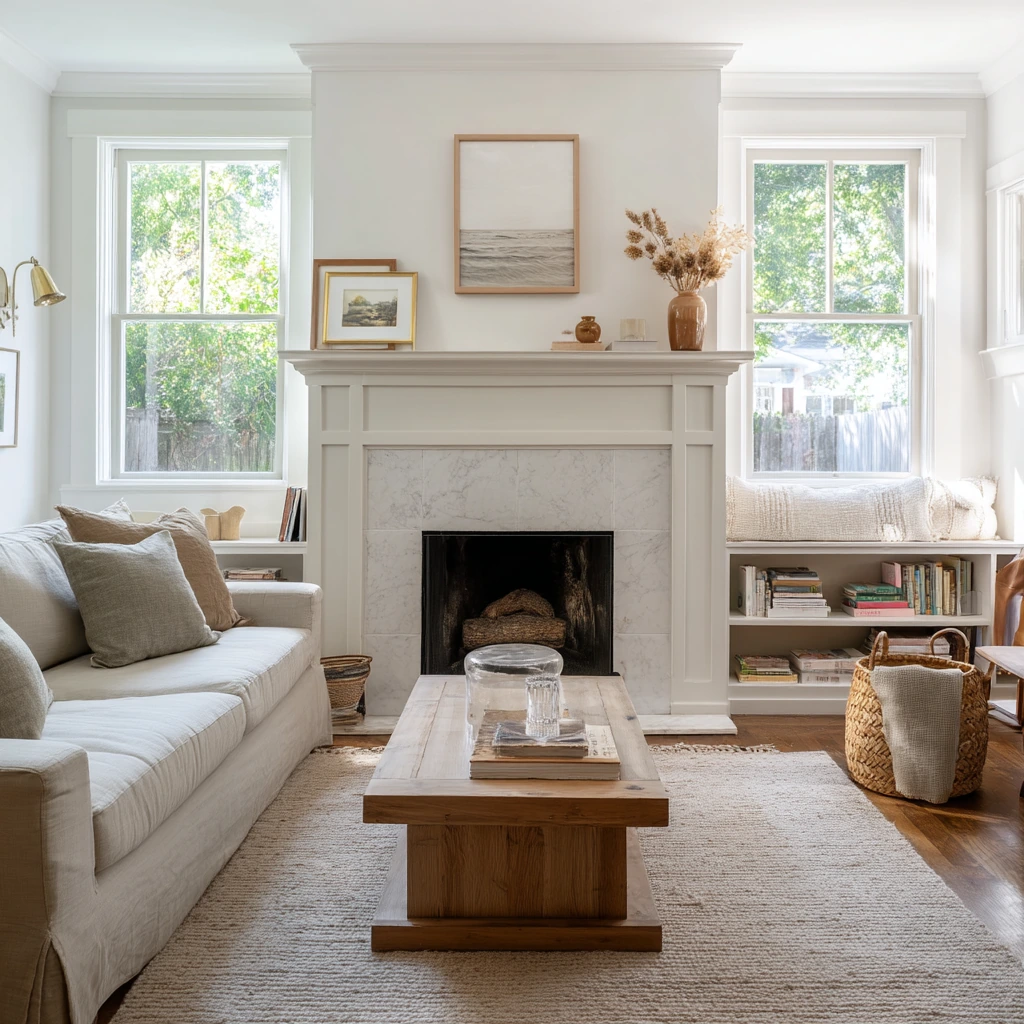 fireplace between windows ideas