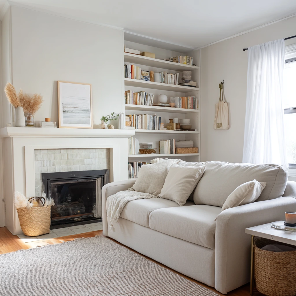 Renter-Friendly Fireplace Styling with Removable Built-Ins
