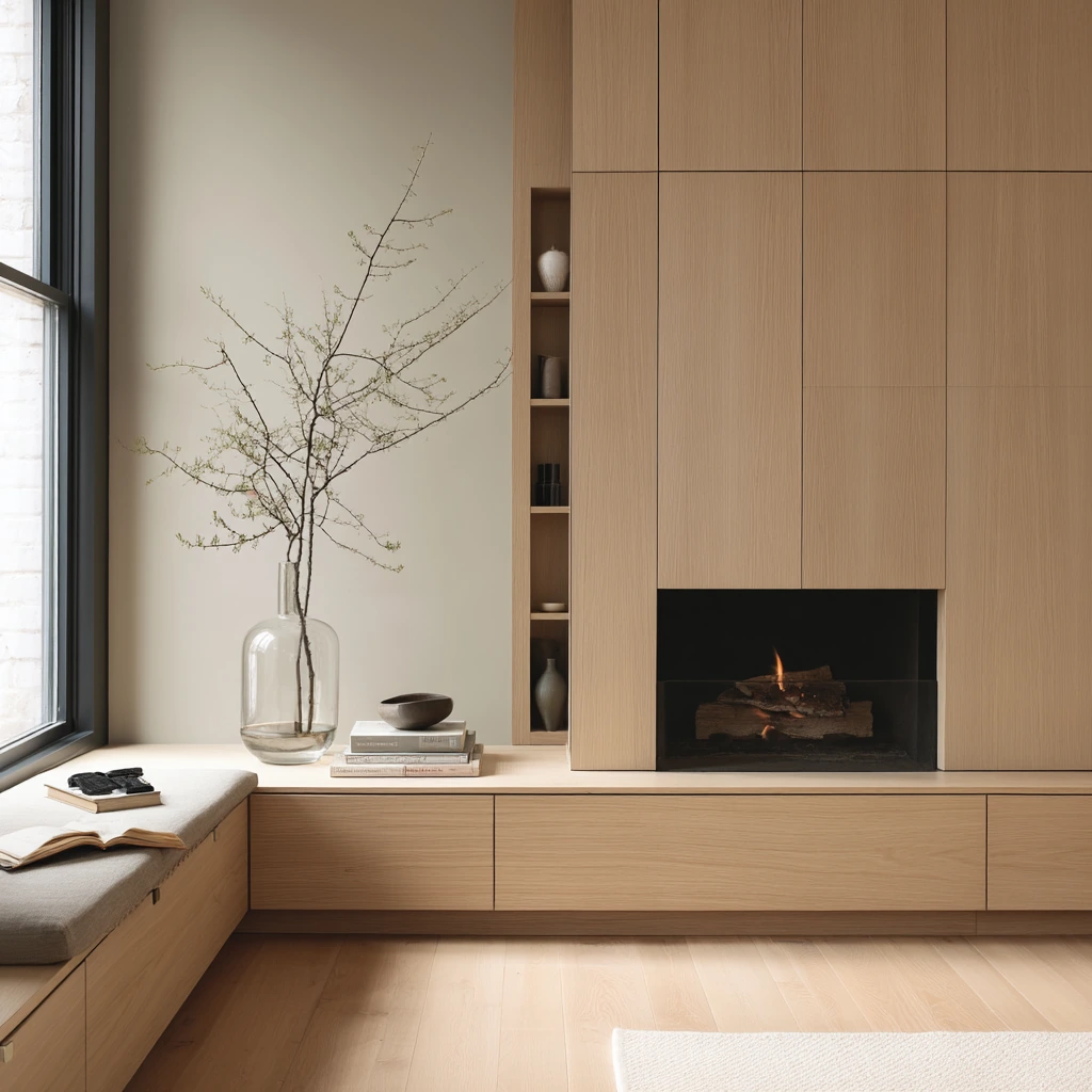 Minimal Built-In Fireplace with Hidden Storage