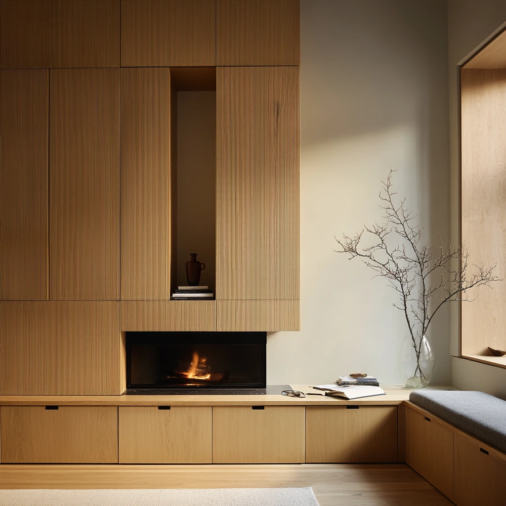 Minimal Built-In Fireplace with Hidden Storage