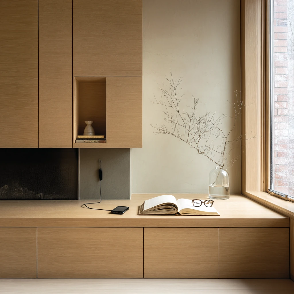 Minimal Built-In Fireplace with Hidden Storage