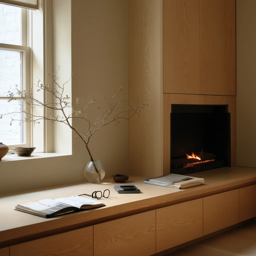 Minimal Built-In Fireplace with Hidden Storage