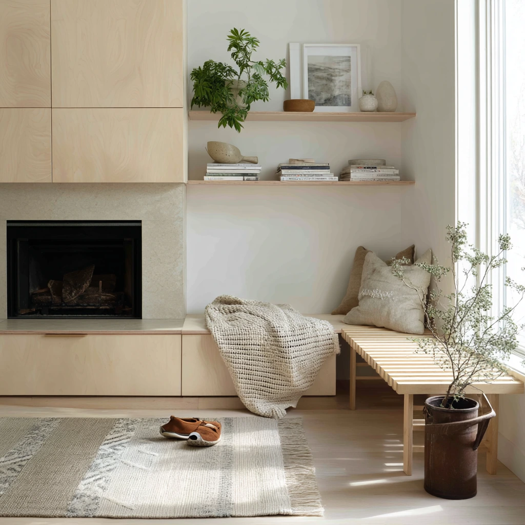 Scandinavian Hearth with Soft Storage and Seating