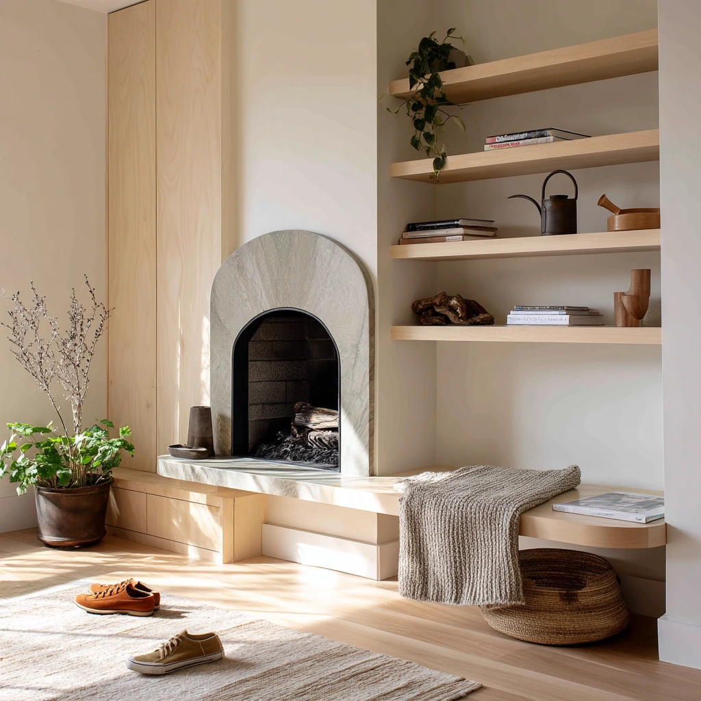 Scandinavian Hearth with Soft Storage and Seating
