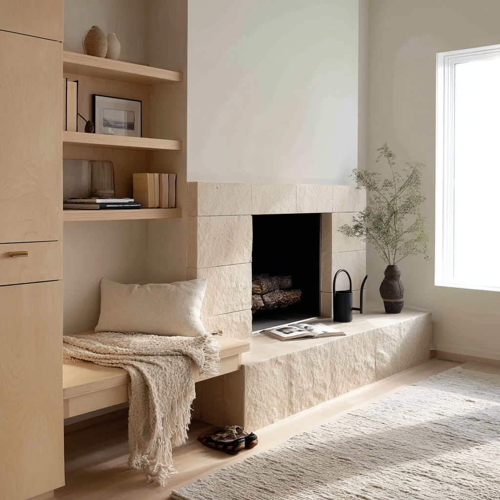 Scandinavian Hearth with Soft Storage and Seating