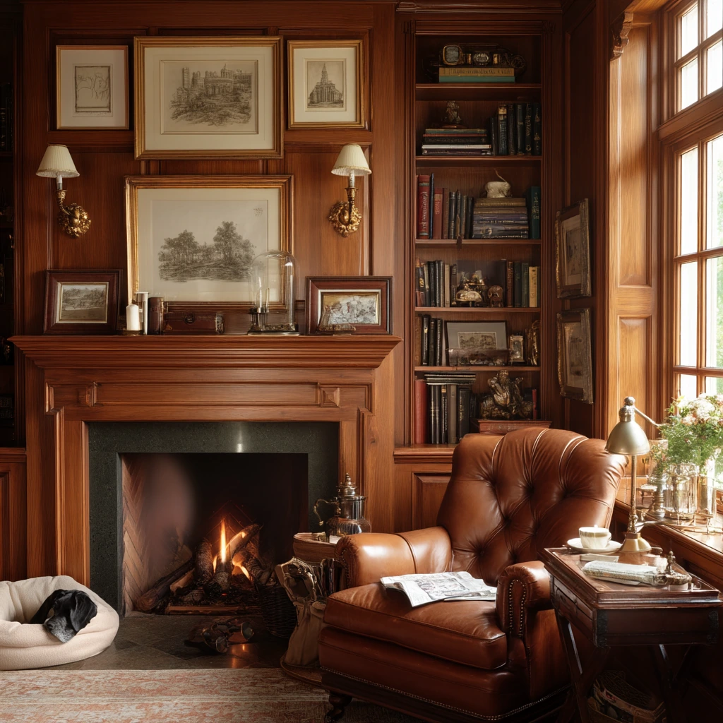 Traditional Built-In Fireplace with Library Feel
