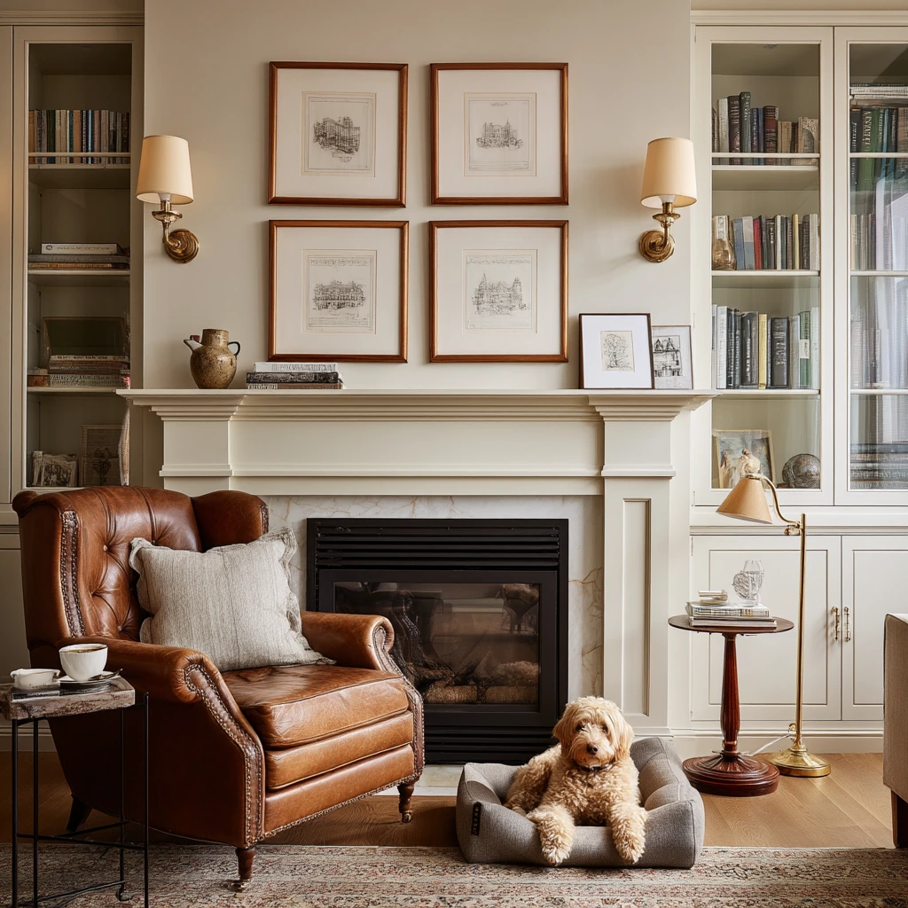 Traditional Built-In Fireplace with Library Feel