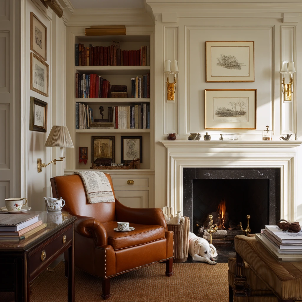 Traditional Built-In Fireplace with Library Feel