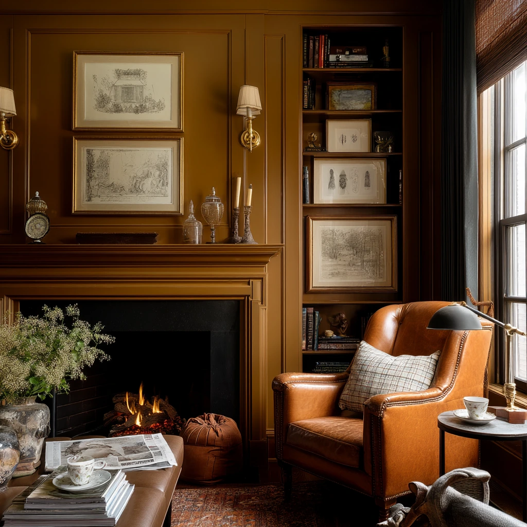 Traditional Built-In Fireplace with Library Feel