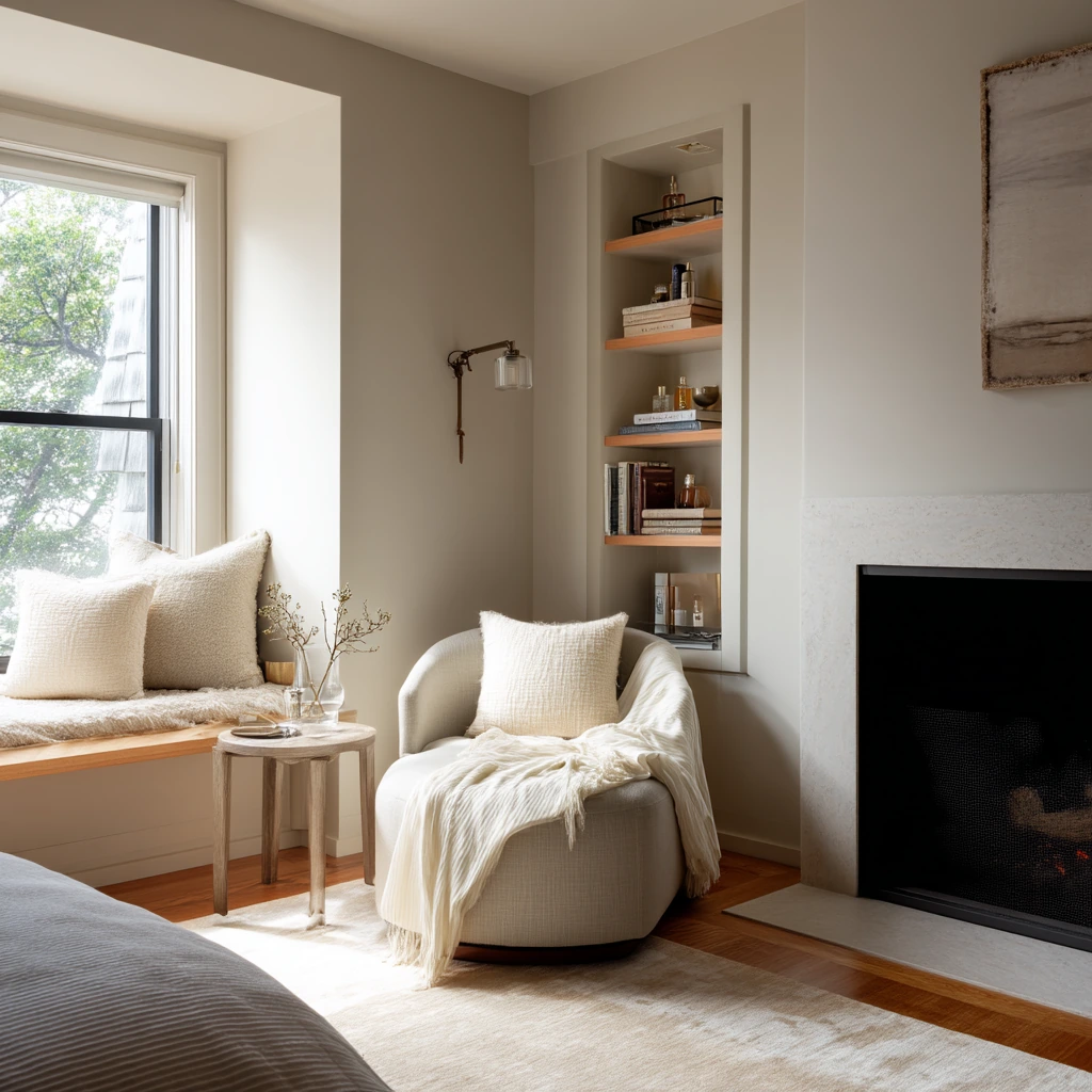Primary Suite Sitting Area with Fireplace Built-In