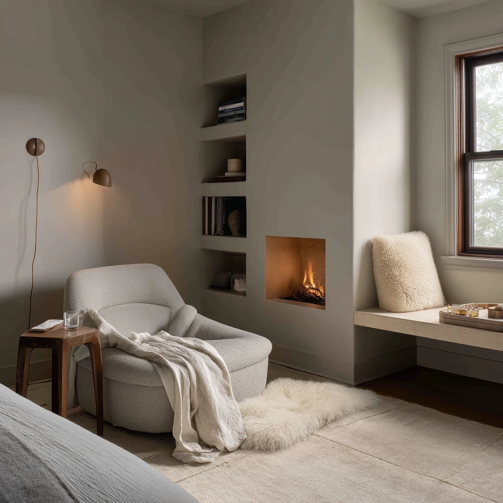 Primary Suite Sitting Area with Fireplace Built-In