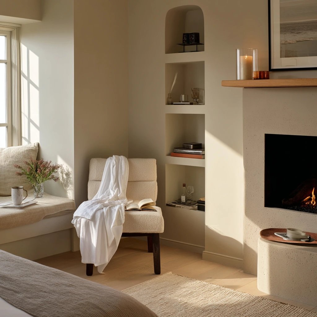 Primary Suite Sitting Area with Fireplace Built-In