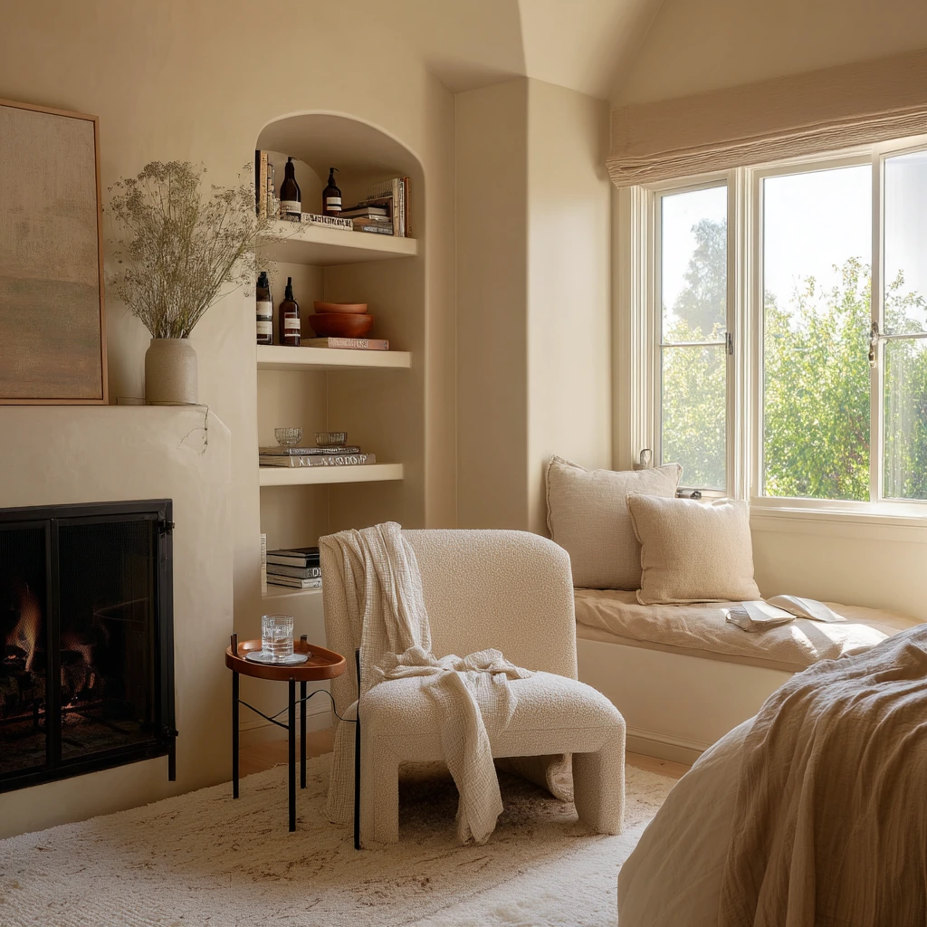 Primary Suite Sitting Area with Fireplace Built-In