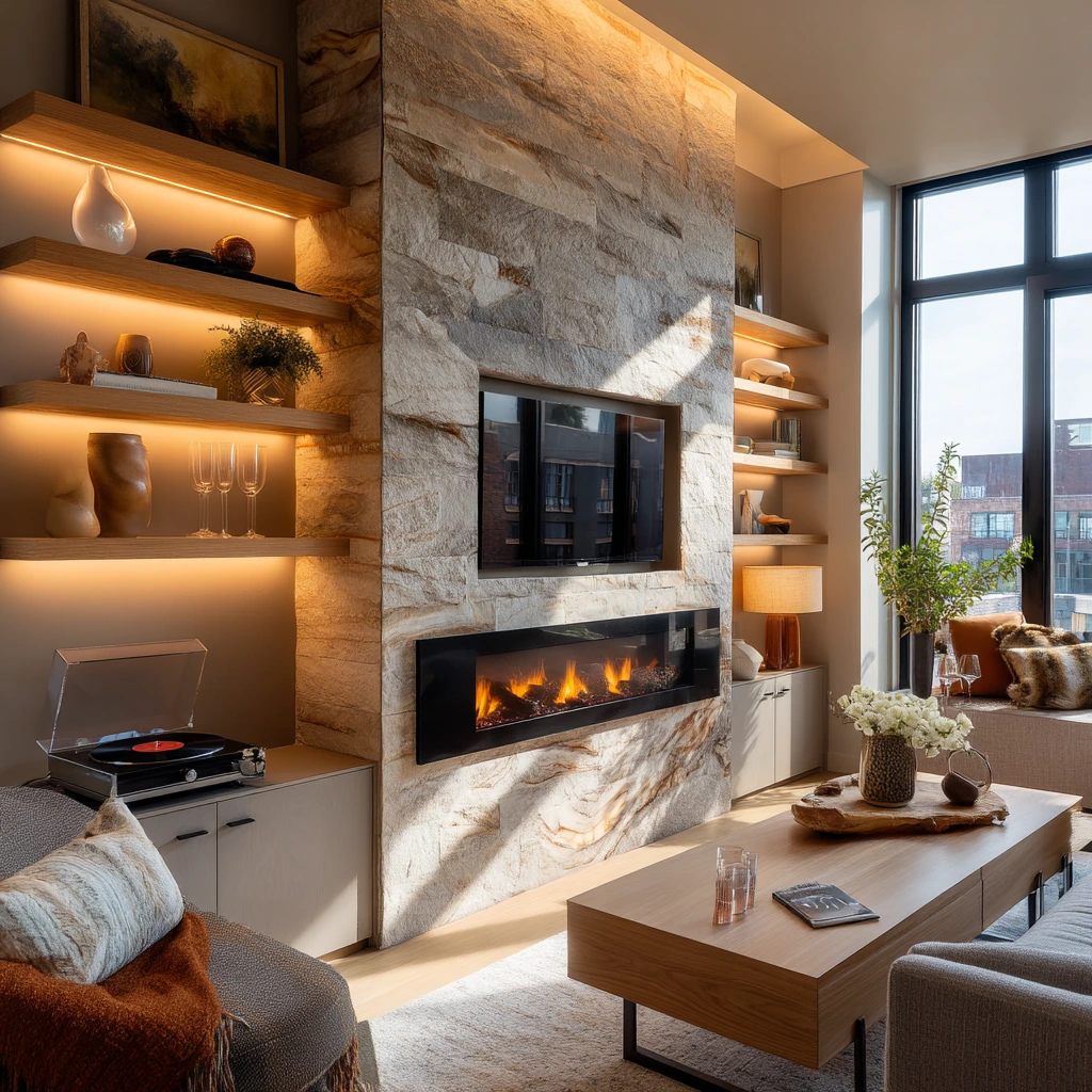 Entertaining Lounge with a Statement Hearth Wall