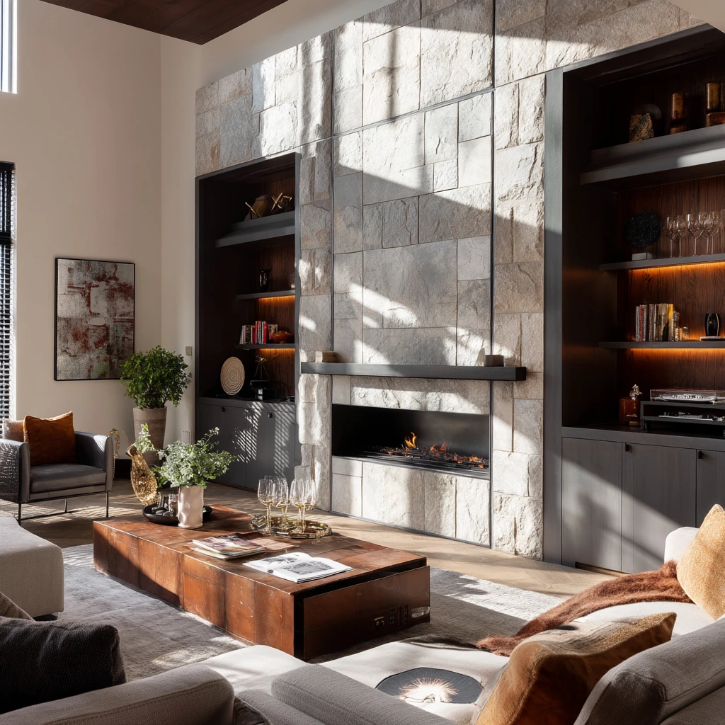 Entertaining Lounge with a Statement Hearth Wall