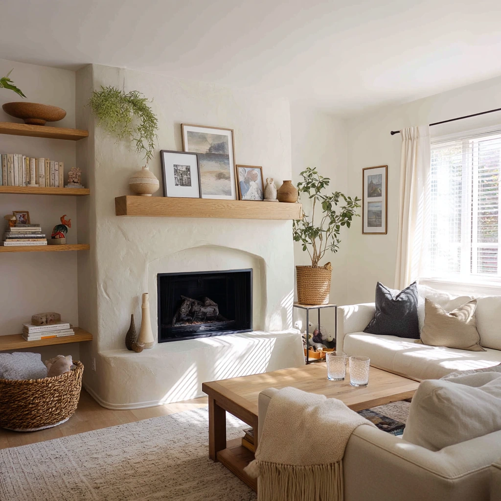 fireplace floating shelves design ideas