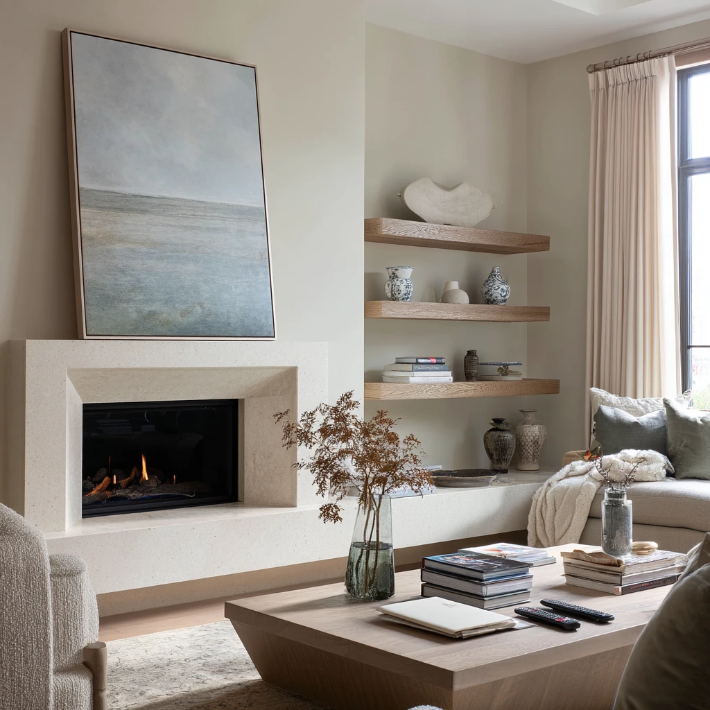 Designer fireplace shelves for a polished everyday room
