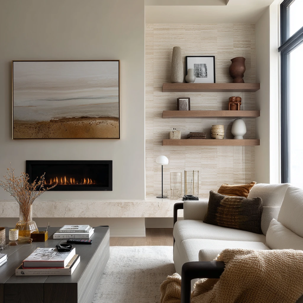 Designer fireplace shelves for a polished everyday room
