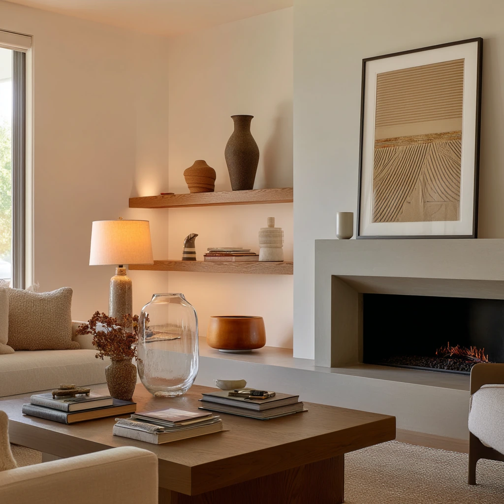 Designer fireplace shelves for a polished everyday room
