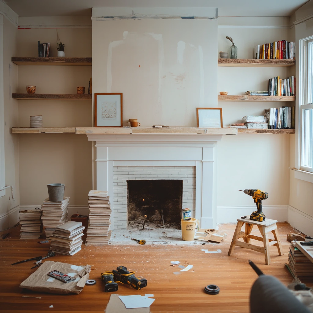 DIY fireplace shelves in progress