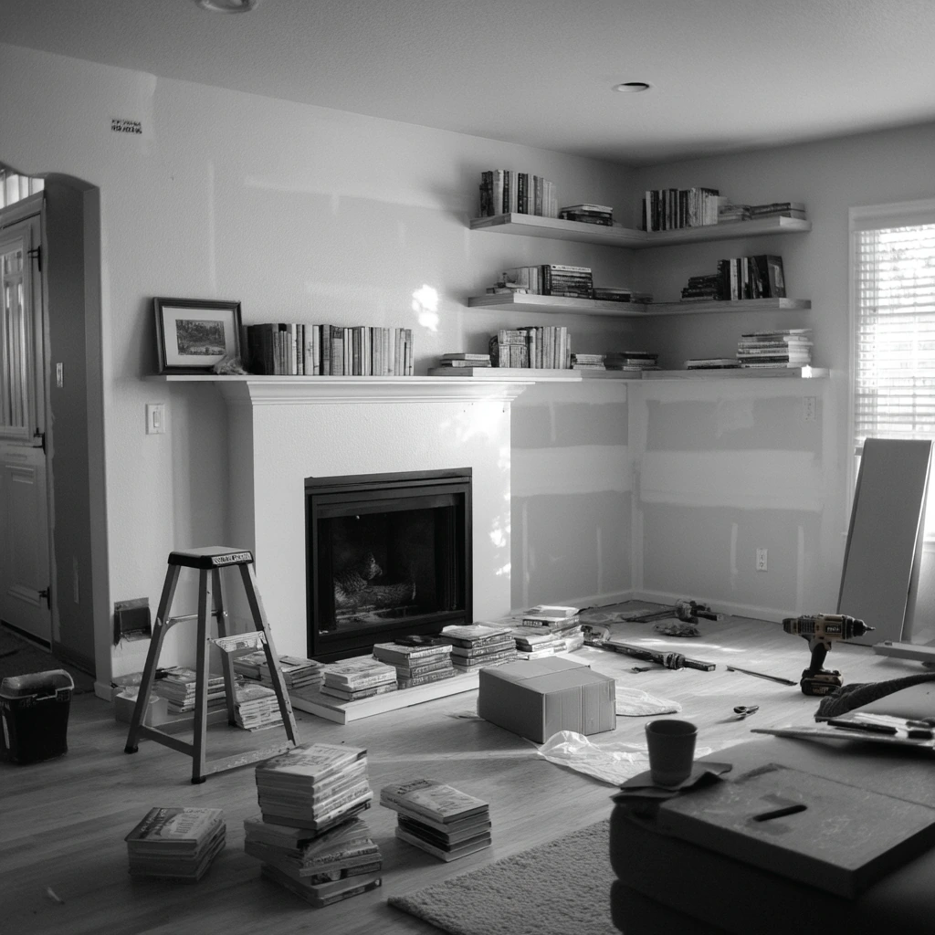DIY fireplace shelves in progress