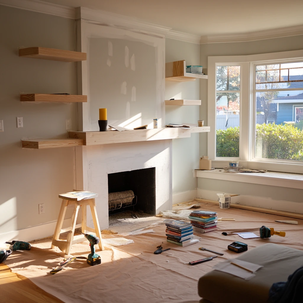 DIY fireplace shelves in progress