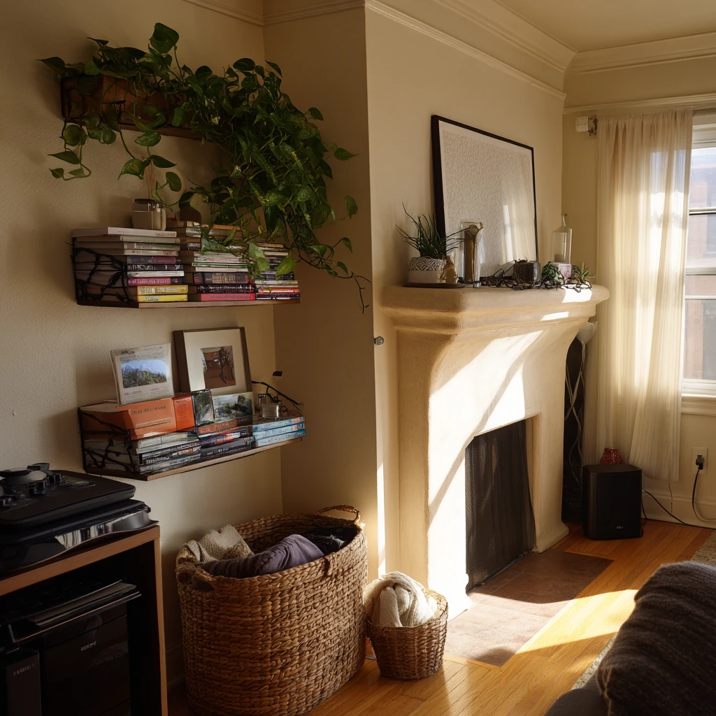 Small-space fireplace shelves for apartment living