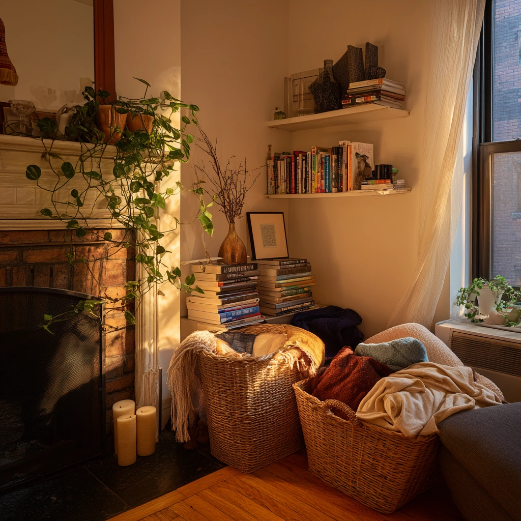 Small-space fireplace shelves for apartment living