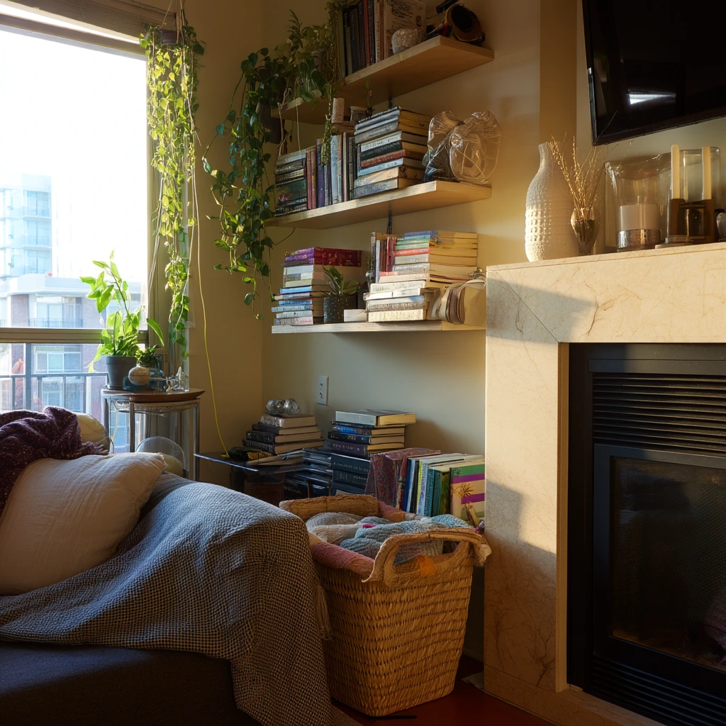 Small-space fireplace shelves for apartment living