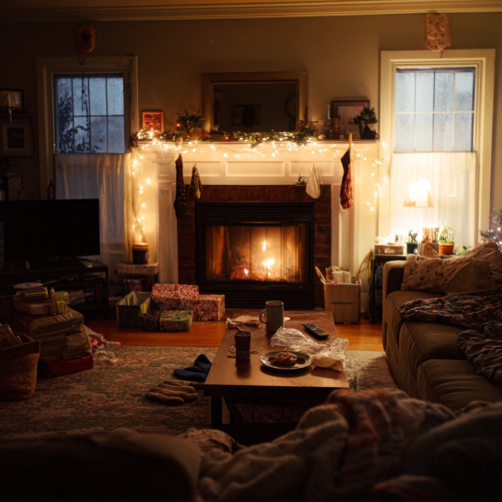 Holiday Fireplace Lighting with Everyday Mess