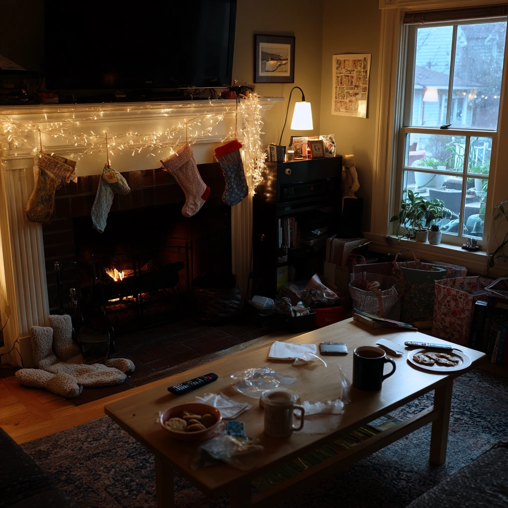 Holiday Fireplace Lighting with Everyday Mess