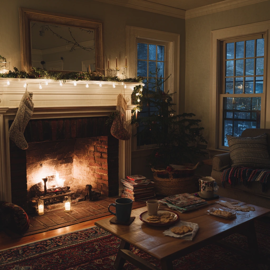 Holiday Fireplace Lighting with Everyday Mess